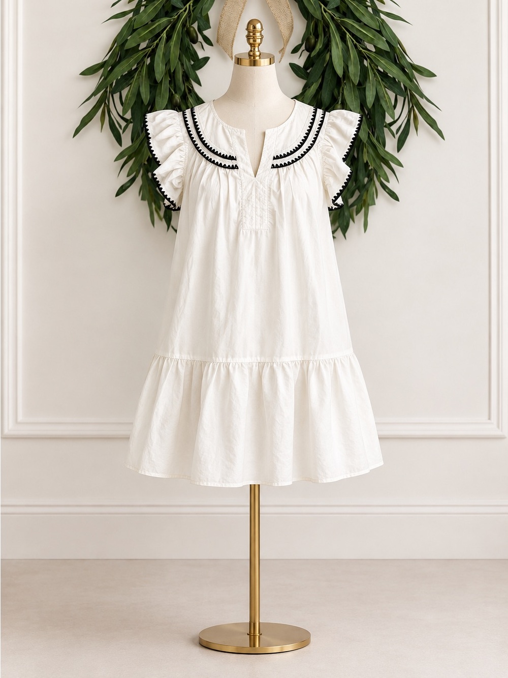 Entro Drop Waist Dress Ivory Black Medium Boutique